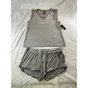 Bebe Sleepwear Women's XL Gray Shirt and Shorts Lounge Set W/ Bling and Lace NWT